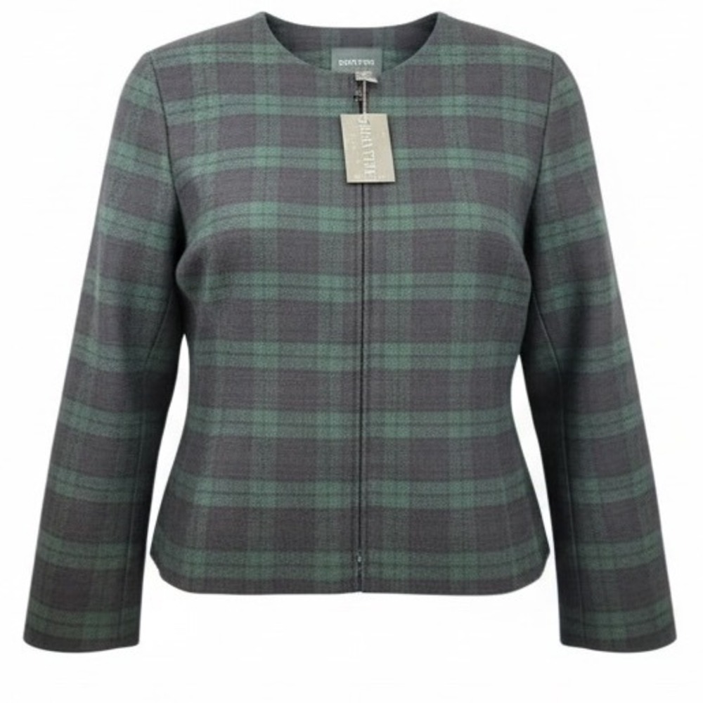 Bridgetown collection blazer‎ 14 Plaid Wool Blend Zip Front Jacket new old money
